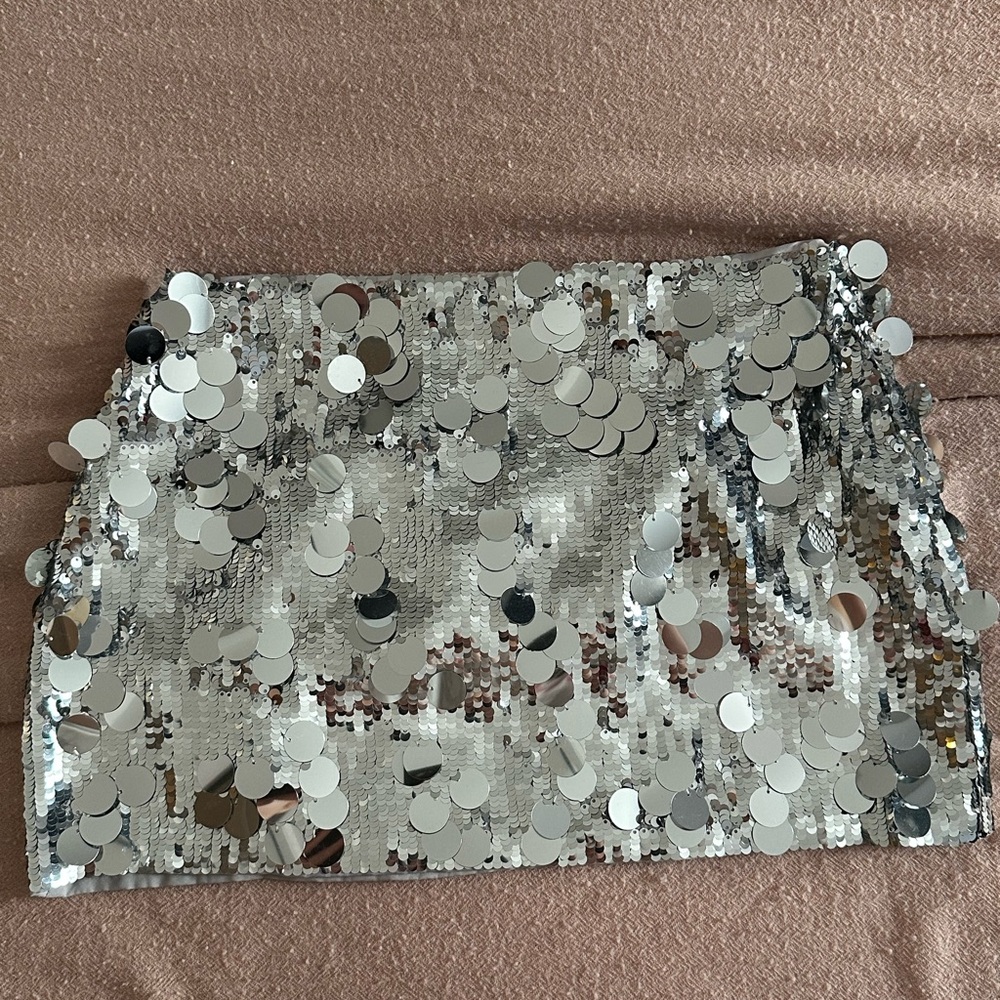 Guizio Silver Sequin Skirt